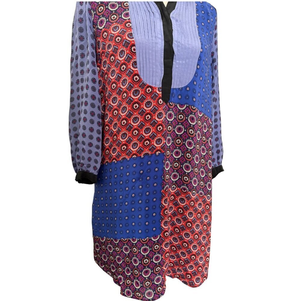 Anthropologie 100% Silk Moulinette Souers Patchwork Shirt Dress S Boho 70s Mod - Picture 6 of 8